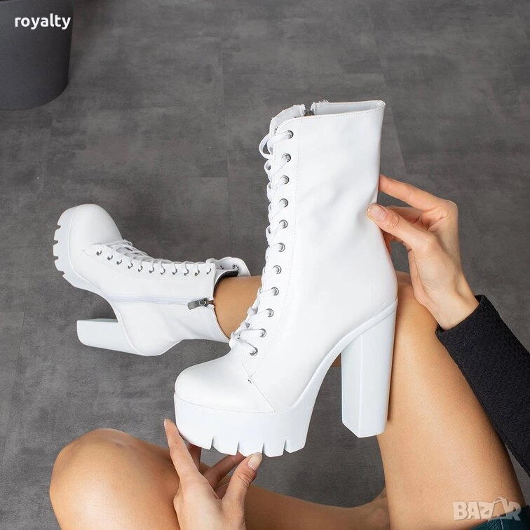 Боти на ток - бяла кожа, снимка 1