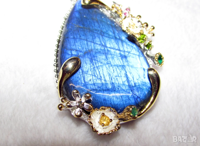 925 Масивно сребърно колие с 85 карата лабрадорит, подходящо за подарък, снимка 1