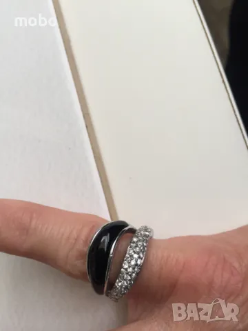 Красив  сребърен пръстен  с цирконий  и черен камък , общо тегло 7.05г  , снимка 2 - Пръстени - 49901254
