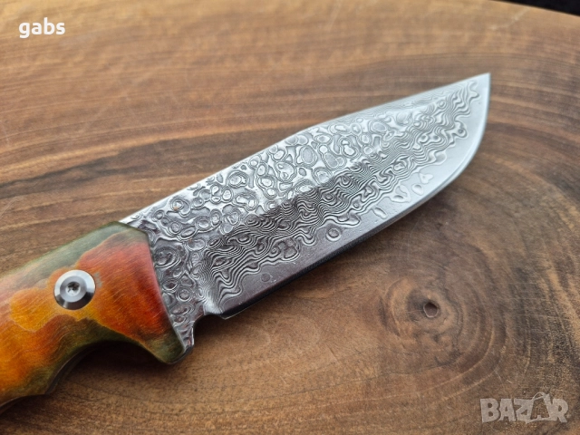 Уникален ловен нож дамаска стомана,фултанг с кожена кания LN422, снимка 7 - Ножове - 52212970