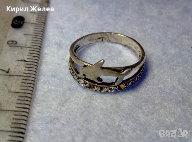 СТАР АЖУРЕН СРЕБЪРЕН ПРЪСТЕН с ДЕЛФИН СРЕБРО ВИСОКА ПРОБА с ЦИРКОНЧЕТА 50189, снимка 6 - Антикварни и старинни предмети - 50510672