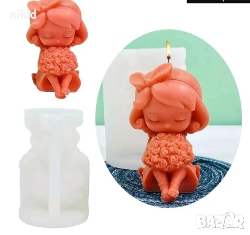 3D Момиче с букет или сърце силиконов молд смола шоколад гипс свещ декор, снимка 4 - Форми - 49215489