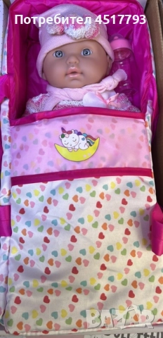 Кукла бебе с пълен комплект – Шише, пижама, легълце и аксесоари - 42 см - НА БЪЛГАРСКИ, снимка 2 - Кукли - 52565044