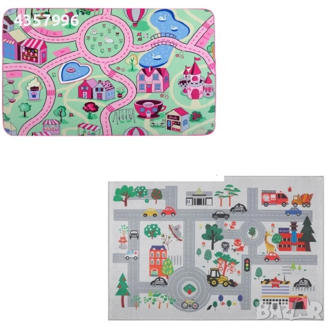 Детски килим за детска стая, Правоъгълен, Сив, Розов