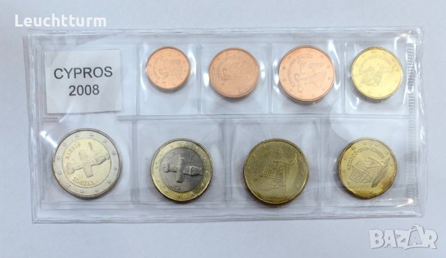 Пълен сет евромонети Кипър 2008 г. от 1 цент до 2 евро
