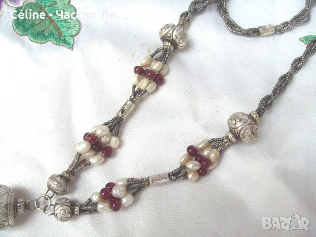 Уникален Сребърен Старинен 18 век Накит Колие с Перли и Карнеоли, снимка 4 - Антикварни и старинни предмети - 33521637