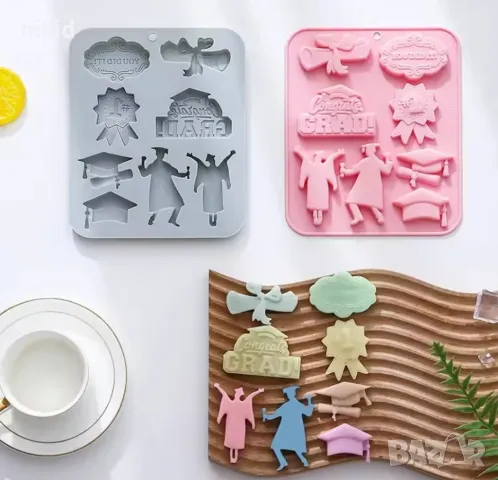 завършване абитуриент Абсолвент тога Grad преспапие значка силиконов молд форма фондан гипс шоколад, снимка 3 - Форми - 49996109