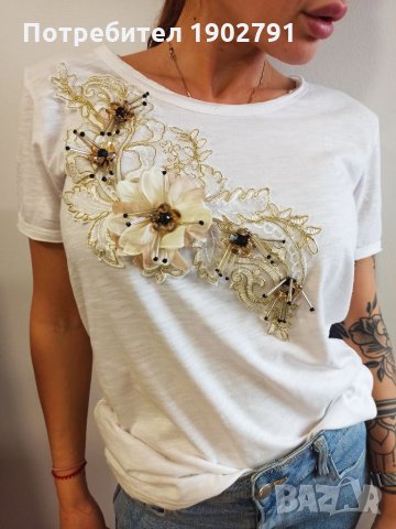 Дамска тениска с цветя, снимка 2 - Тениски - 32555298