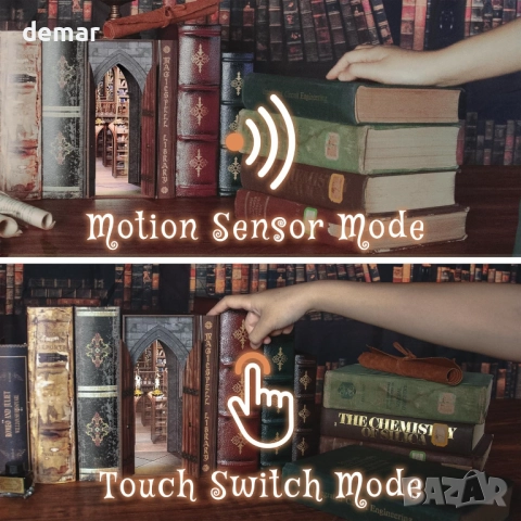 Комплект за книжен кът DolphinIsle, библиотека с магически заклинания и илюзия за пламък, снимка 5 - Декорация за дома - 51521987