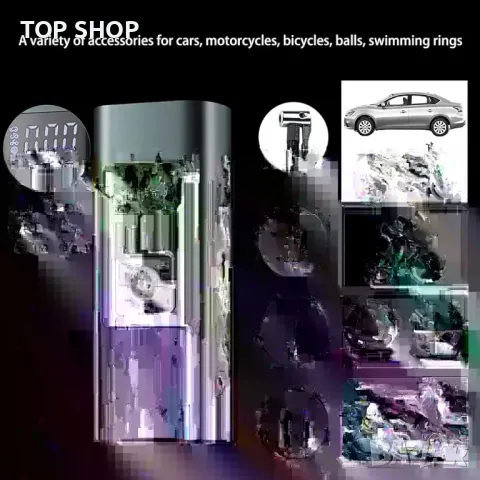 Преносим въздушен компресор за помпане на гуми: безжична въздушна помпа за кола, снимка 5 - Друга електроника - 48697639