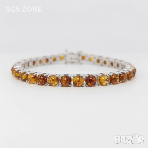 ръчно изработена сребърна гривна с кехлибар