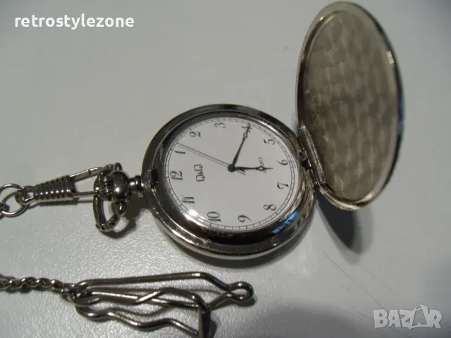 № 7957 джобен часовник  Q&Q   - с капак  - кварцов механизъм  - работещ  - с кюстек, снимка 5 - Джобни - 49636768