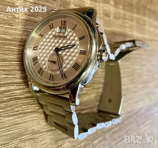 Швейцарски часовник JOS VON ARX с голяма дата и малка секунда, стоманена верижка (работи), снимка 5 - Мъжки - 53441634