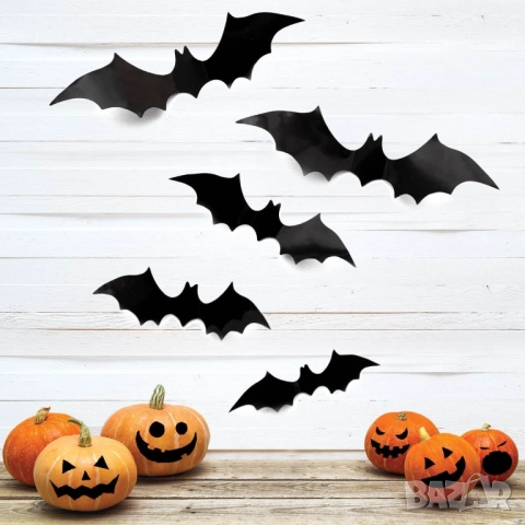 Самозалепващи се прилепи за Хелоуин / Halloween – 3D декорация, 12 броя_1199458