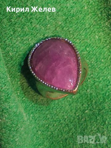 КАПКОВИДЕН МЕДЕН ПОСРЕБРЕН ИЗЯЩЕН ВИНТИДЖ АРТ ПРЪСТЕН с ЮВЕЛИНО ФАСЕТИРАН МИНЕРАЛ АМЕТИСТ 36959