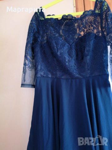 Елегантна тъмносиня рокля с бродерия Chi Chi London Curve, снимка 8 - Рокли - 40060176