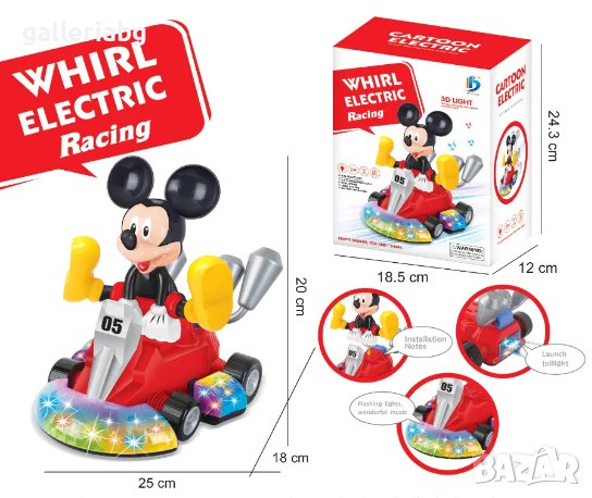 Музикална, светеща играчка на Мики Маус с кола, картинг (Mickey Mouse), снимка 1 - Коли, камиони, мотори, писти - 43788932