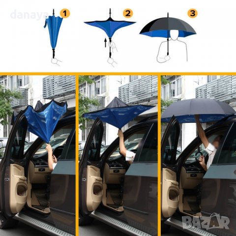 3125 Обърнат чадър двупластов противоветрен чадър с обратно затваряне, снимка 2 - Други - 38205115