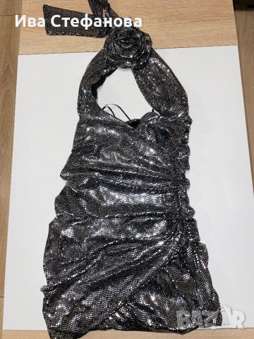 Нова парти коктейлна официална рокля сребърен блясък черна 3D 3Д цвете , снимка 2 - Рокли - 43153900