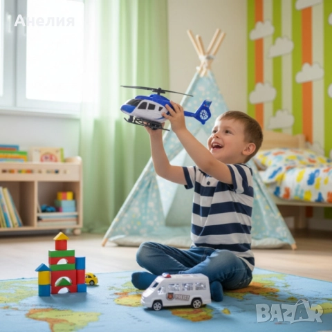 Комплект полицейски хеликоптер и бус, снимка 3 - Коли, камиони, мотори, писти - 52271717