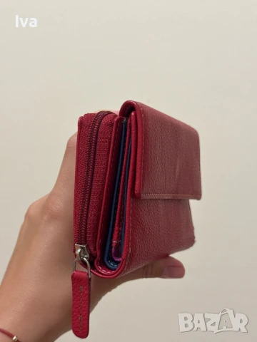 Червено портмоне естествена кожа, снимка 5 - Портфейли, портмонета - 51430138
