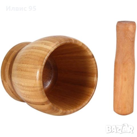 Бамбуково хаванче с чукало за чесън и подправки, 10х10 см / Външен размер 10х10 вътрешен отвор 6.5см, снимка 4 - Аксесоари за кухня - 43866896