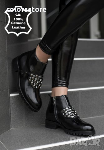 Равни боти - черен ЕСТЕСТВЕН лак - 989A-5-T128, снимка 2 - Дамски боти - 34188257