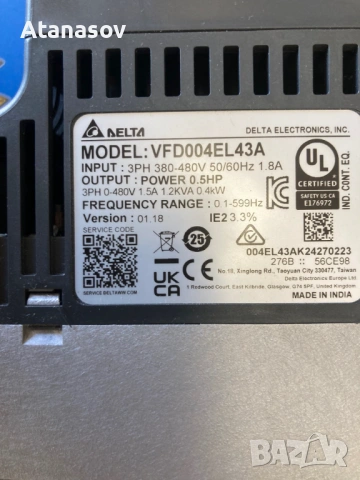 Честотен регулатор (инвертор)DELTA- 0,4КW 400V, снимка 5 - Други машини и части - 53474307