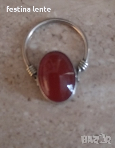 Сребърен винтидж пръстен с карнеол, снимка 4 - Пръстени - 52388805