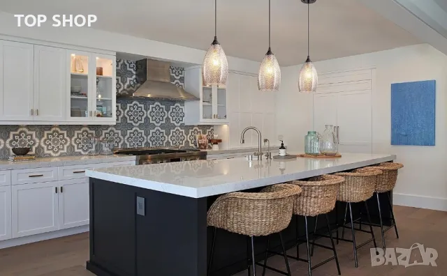 Aiehnid Glass Shade Висяща лампа с батерии, дистанционно, синьо, снимка 4 - Лампи за таван - 49971382