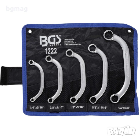 BGS 1222 комплект звездогачени ключове,с огънат "С" образен профил, инчови размери, 5 