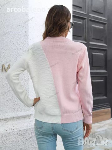 Дамски контрастен пуловер с кръгло деколте и дълъг ръкав, 3цвята - 023, снимка 7 - Блузи с дълъг ръкав и пуловери - 39096481