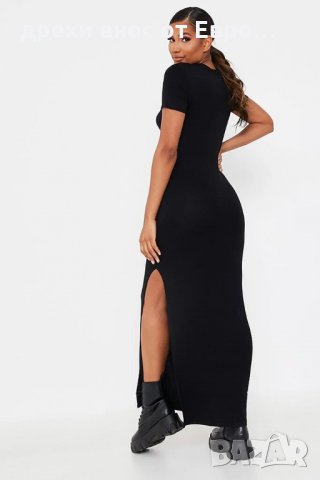 ISAWITFIRST Черна дълга еластична рокля по тялото с цепка отстрани S, снимка 2 - Рокли - 33084044