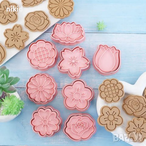 8 цветя цвете резци резец с печат печати с релеф щампа за сладки бисквитки тесто фондан
