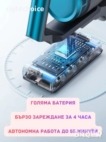 НОВА Мощна безжична вертикална прахосмукачка 450W 3 режима, 55 мин работа, снимка 4 - Прахосмукачки - 52524646