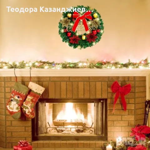 Коледен венец Mеrry Christmas с панделка, снимка 2 - Декорация за дома - 47652476