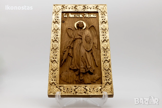 Висококачествена позлатена икона на Свети Архангел Михаил, снимка 4 - Икони - 53224069