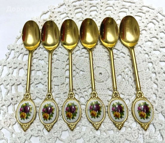 ROYAL ALBERT красиви позлатени лъжички от Англия, снимка 4 - Антикварни и старинни предмети - 52575073