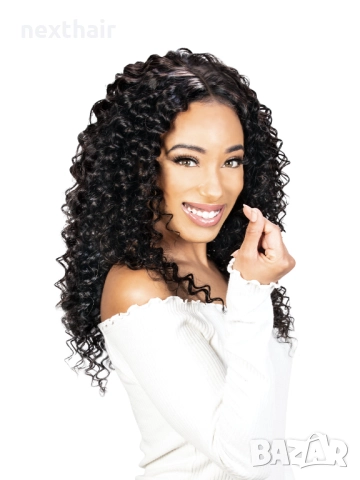 Черна къдрава перука 55 см с лейс фронт дантела 13×4×1, снимка 4 - Аксесоари за коса - 52541251