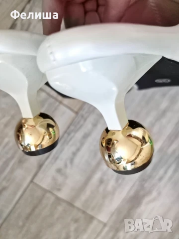 Дизайнерски Мюли Обувки в Цвят Нежна Ванилия със Златен Ток Топче, снимка 8 - Дамски ежедневни обувки - 51005827