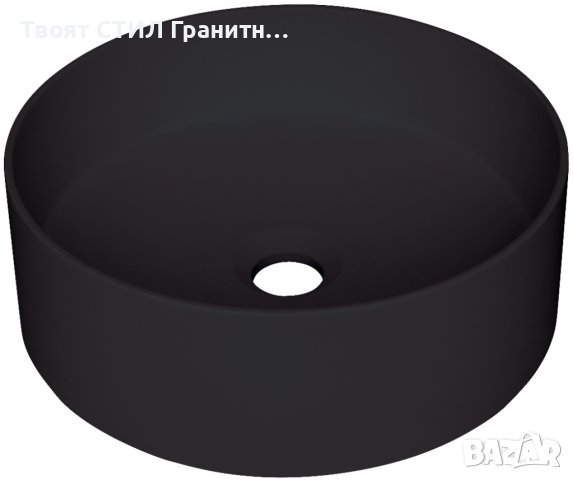 Черна Кръгла Гранитна Мивка за Баня, Монтаж върху плот стояща Silia ф36