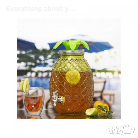 стъклен буркан "Ананас" с кранче за лимонада и др.напитки, снимка 4 - Други - 32225214