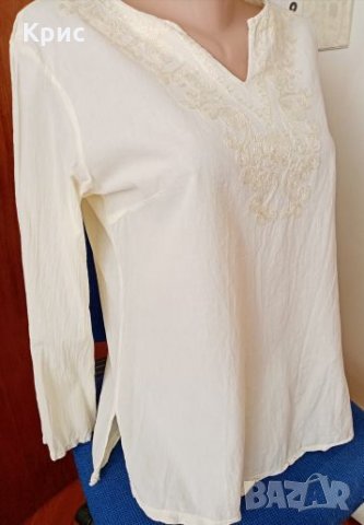 Бледожълта риза с бродерия L размер , снимка 2 - Ризи - 26799318