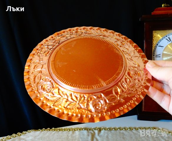 Немска метална чиния с рози 21 см. , снимка 3 - Антикварни и старинни предмети - 27080867