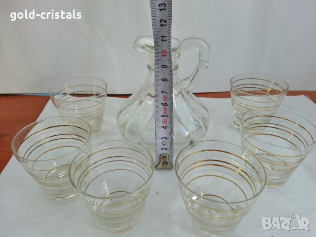 ретро стъклени чаши чашки и каничка , снимка 2 - Антикварни и старинни предмети - 26675138