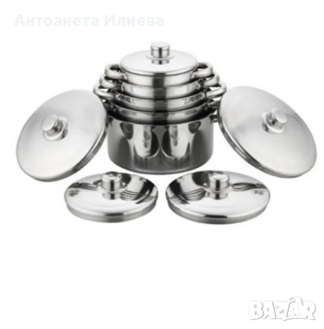 Комплект от 10 части тенджери с тройно дъно и капаци от неръждаема стомана