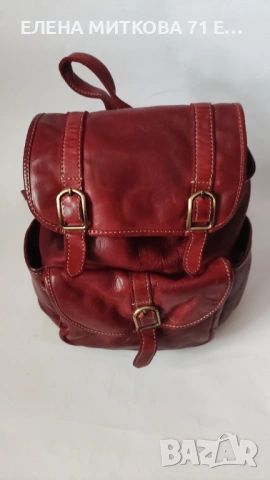 Раница от дебела естествена кожа в тъмно червен цвят