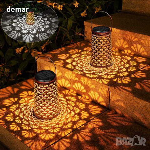 Moman Соларен метален фенер с декоративна светлина за градина или балкон - 2 бр., снимка 1 - Соларни лампи - 43583358