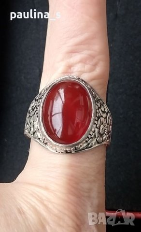 Стар турски сребърен пръстен с Карнеол - камъкът на любовта и здравето, снимка 2 - Пръстени - 40446795