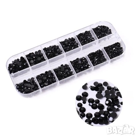 Палитра черни камъни различни размери Т24, снимка 1 - Продукти за маникюр - 35608205